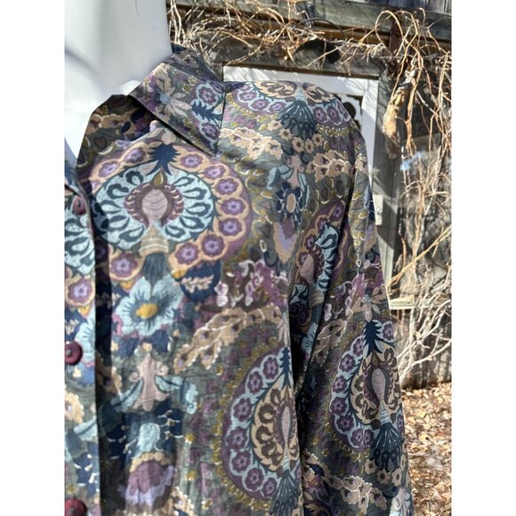 90s Emblem 100% Silk Shirt Button Up Mixed Print Sz M - Picture 3 of 11